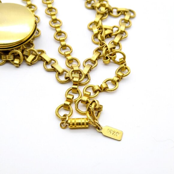 Vintage 1928 Pearl Locket Necklace, Gold Tone Book Chain with Circle Chased - Picture 6 of 6